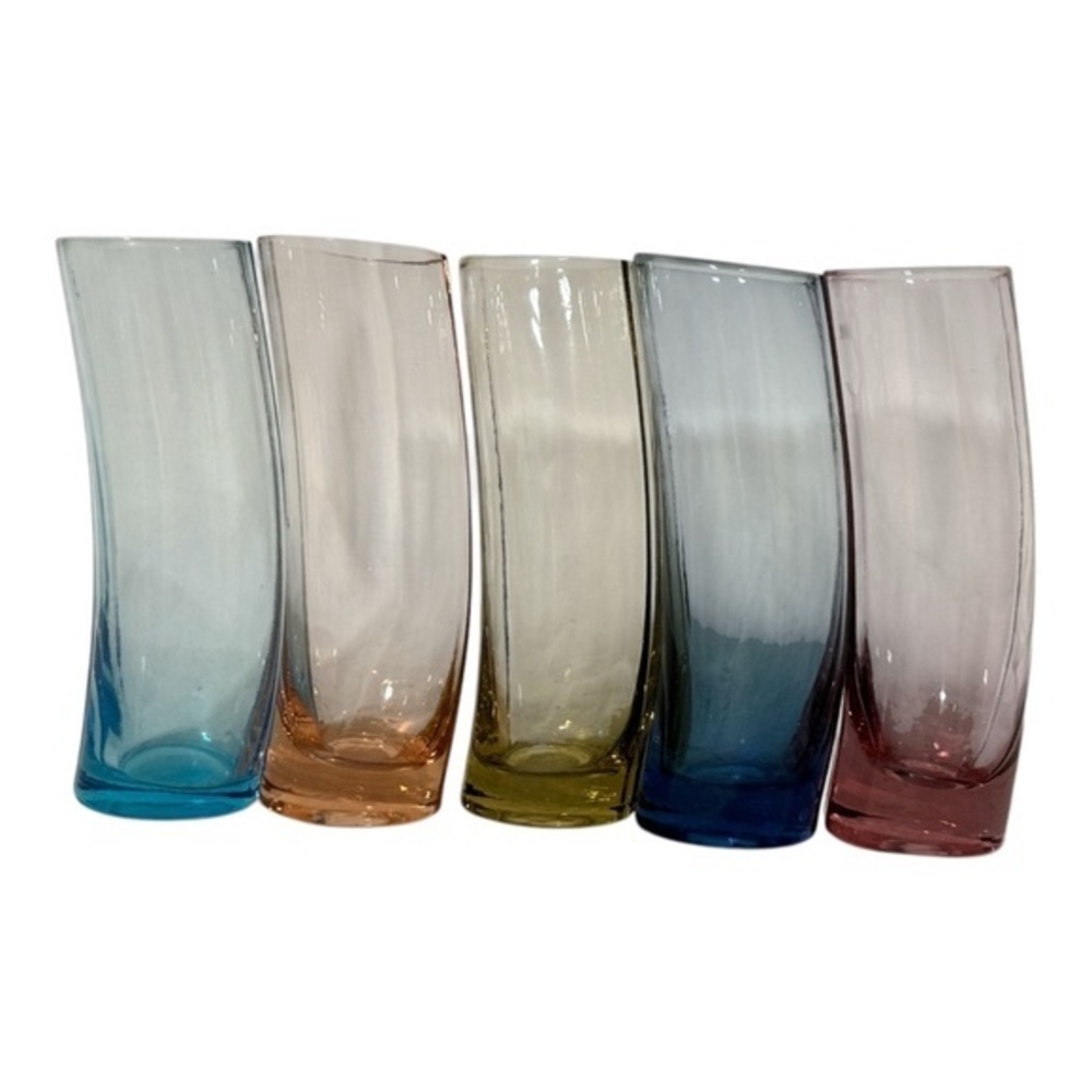 Vintage Circleware Colored Curved Shot Glasses Set Of 5 Barware